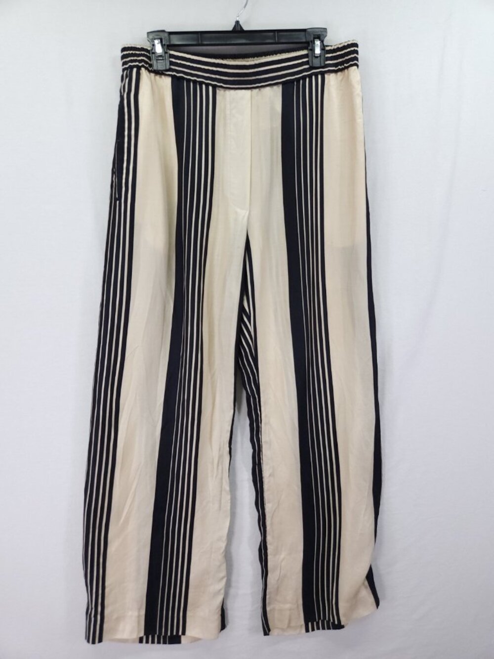 COS Womens Size 12 (33x31) Striped Wide Leg Pants Cream Navy Quiet Luxury